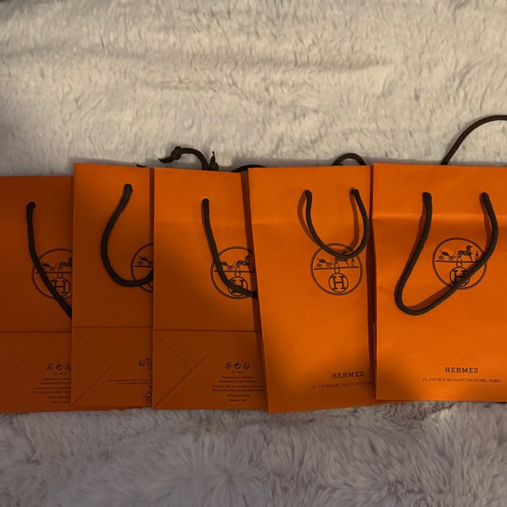 Hermès Small Orange Shopping Bags (5)